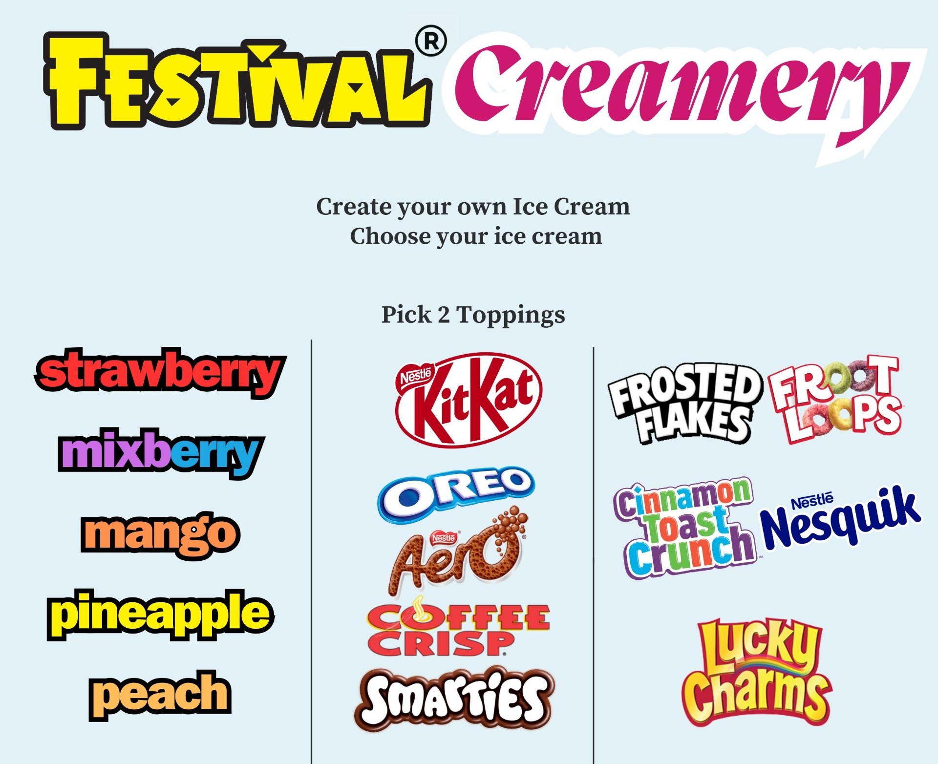 Festival Creamery — pick your ice cream menu sign