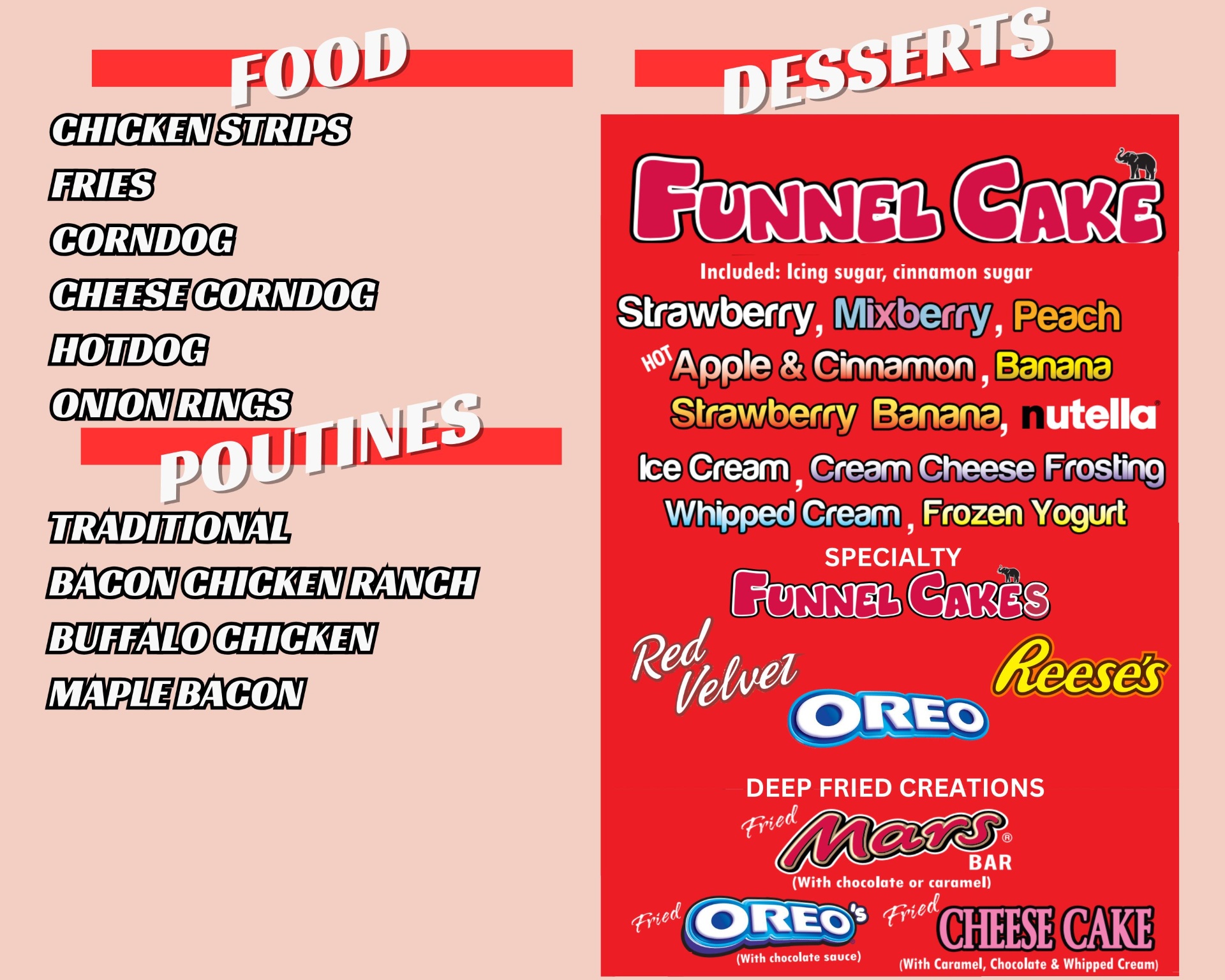 Festival Creamery funnel cake & deep-fried desserts menu sign